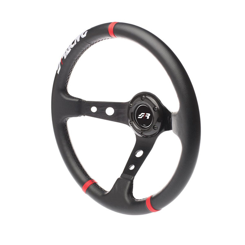 Simoni Racing, volante deportivo, Gravel - Black Ecoleather/Red - diámetro 350mm