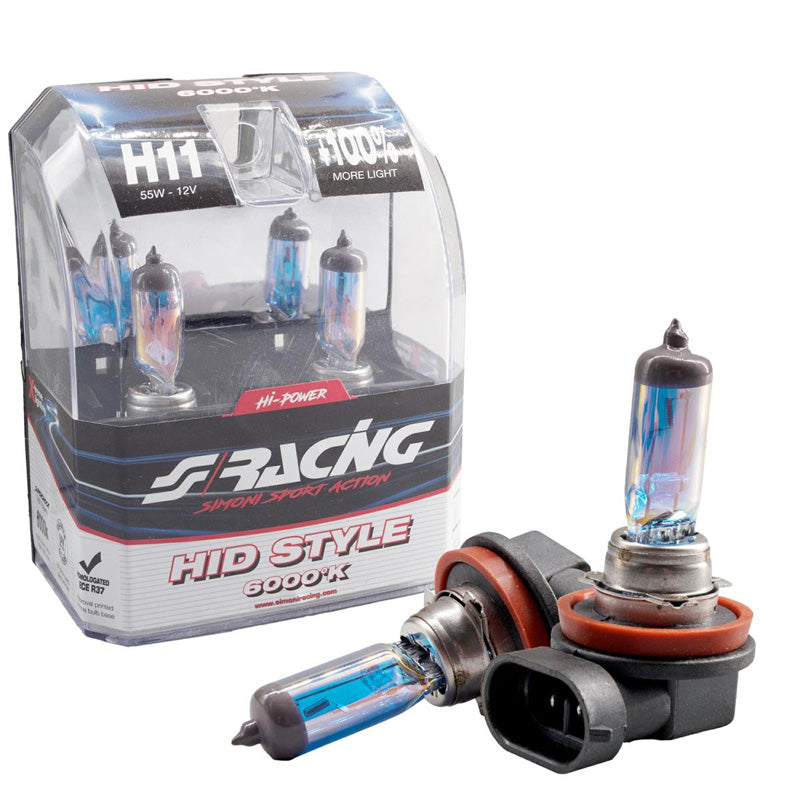 Simoni Racing, halogeenlampen 'HID Style' H11 (6000K) hyperwit - 12V/55W - set van 2 st. ECE-R37