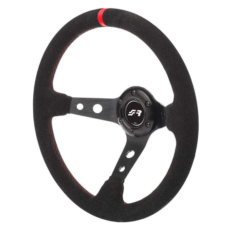 Simoni Racing, volante sportivo, Pitlane - camoscio nero + cuciture rosse - diametro 350mm