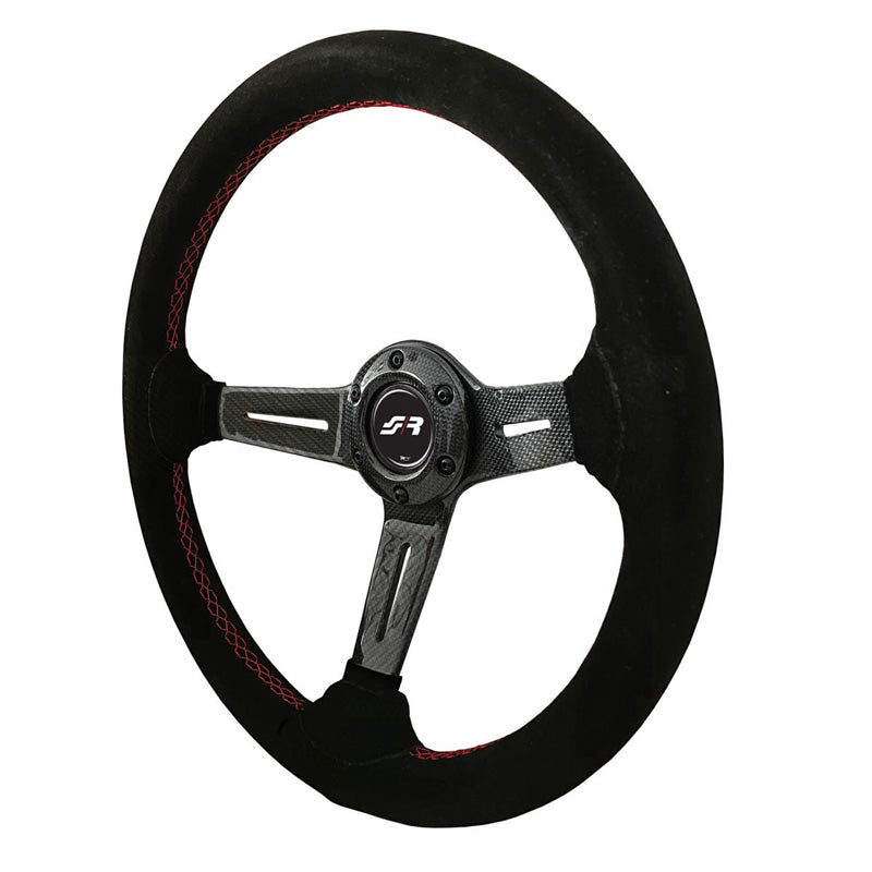 Simoni Racing, volante deportivo Tommi - carbono - ante negro + costuras rojas - diámetro 350mm
