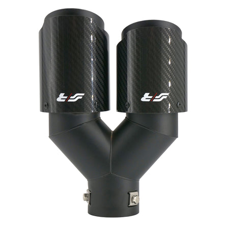 Simoni Racing, Rørhale, Dobbelt Venstre Rund/Skrånende Sort & Carbon - Ø89xL245-260mm