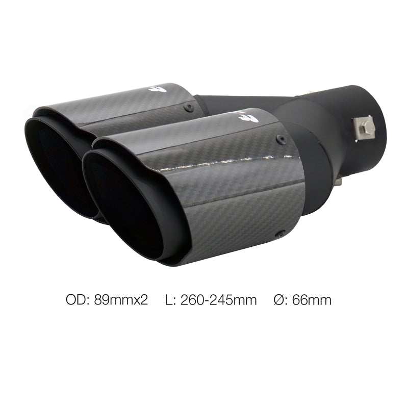 Simoni Racing, Rørhale, Dobbelt Venstre Rund/Skrånende Sort & Carbon - Ø89xL245-260mm