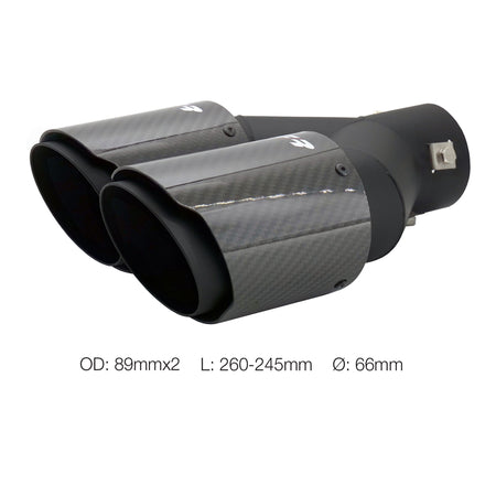 Simoni Racing, Rørhale, Dobbelt Venstre Rund/Skrånende Sort & Carbon - Ø89xL245-260mm