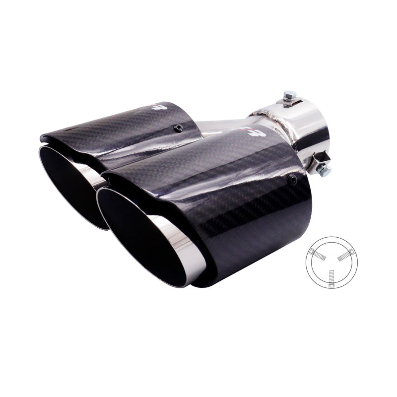 Simoni Racing, Rørhale, Double Left Round/Slanting Inox & Carbon - Ø92xL215-230mm - Installation ->40-63mm