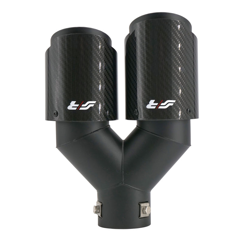 Simoni Racing, Rørhale, Dobbelthøjre Rund/Skrående Sort & Carbon, Ø89xL245-260mm