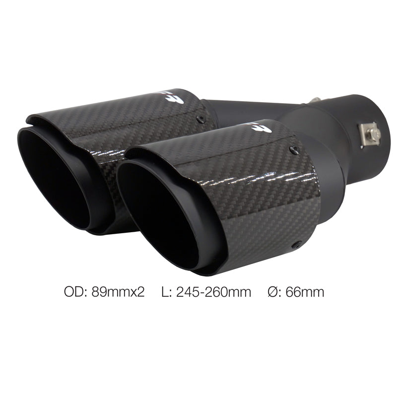 Simoni Racing, Rørhale, Dobbelthøjre Rund/Skrående Sort & Carbon, Ø89xL245-260mm