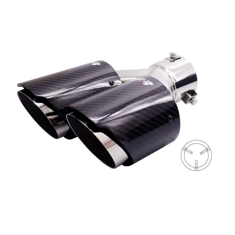 Simoni Racing, Uitlaatsierstuk, Dubbel Rechts Rond/Aflopend Inox & Carbon - Ø92xL215-230mm - Installatie ->40-63mm