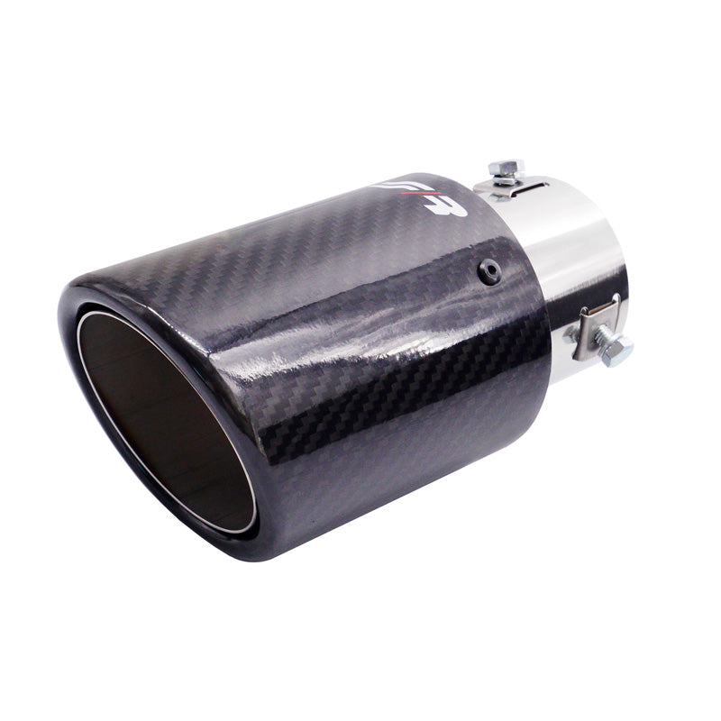 Simoni Racing, koncovka výfuku, kulatá/šikmá lesklý karbon+inox - Ø89xL170mm - montáž 38-63mm