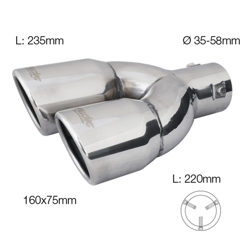 Simoni Racing, Uitlaatpijp, Dubbel rechts rond/schuin RVS - Ø70xL220mm - Montage ->58mm