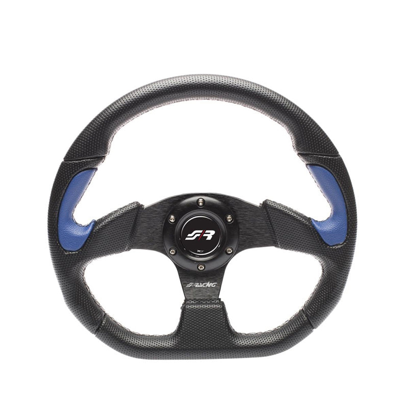 Simoni Racing, volante deportivo, X2 Poly Pelle - cuero sintético negro/azul - diámetro 330mm