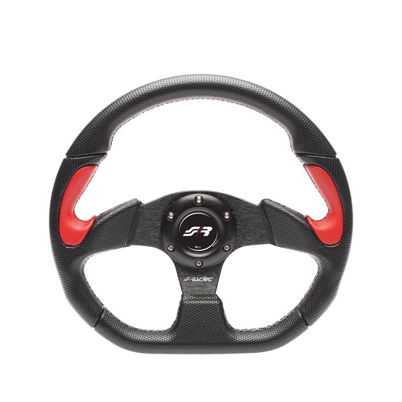 Simoni Racing, volante deportivo, X2 Poly Pelle - cuero sintético negro/rojo - diámetro 330mm