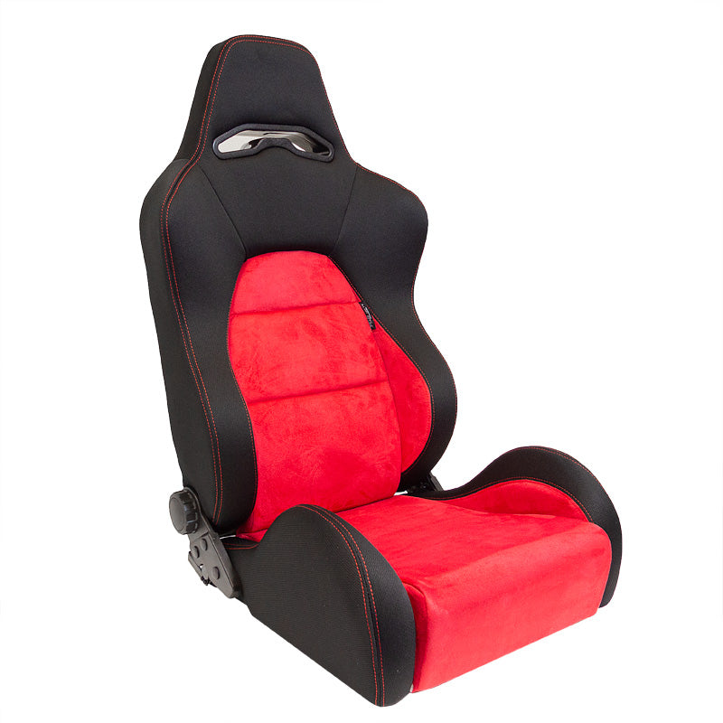 AutoStyle, Sedile sportivo 'Eco Soft' - Nero/Rosso - Schienale a doppia regolazione - incl. guide