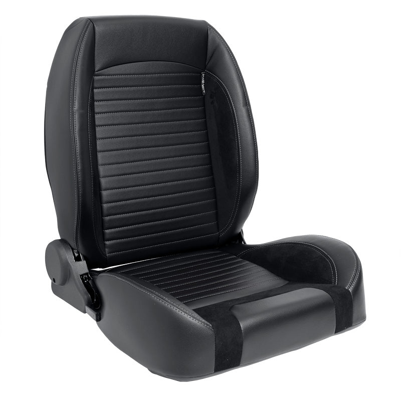 AutoStyle, sedile sportivo 'Classic II' - Nero effetto pelle + suede + cuciture grigie - schienale regolabile sul lato destro - incl. guide scorrevoli