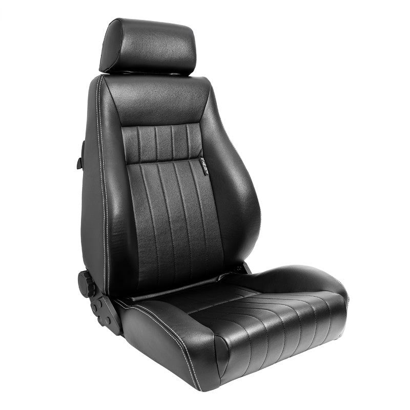 AutoStyle, sedile sportivo 'Retro' - pelle sintetica nera con cuciture argentate - schienale a doppia regolazione - incl. guide