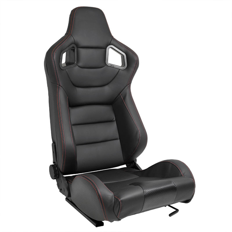 AutoStyle, sedile sportivo 'RK' - effetto pelle nera con cuciture rosse - schienale a doppia regolazione - incl. guide di scorrimento