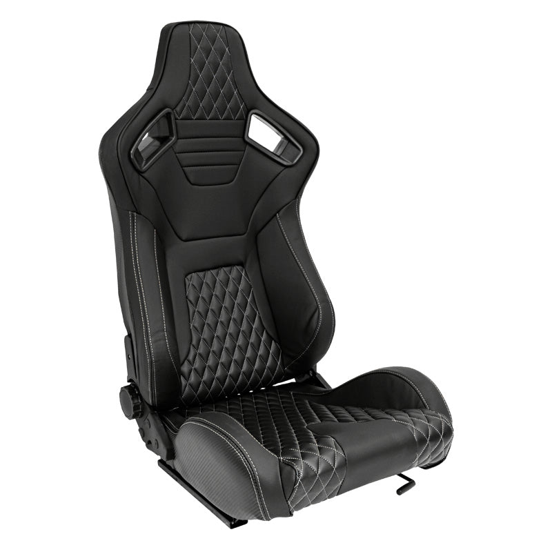 AutoStyle, sedile sportivo 'AK' - effetto pelle nero con cuciture argentate - schienale a doppia regolazione - incl. guide di scorrimento