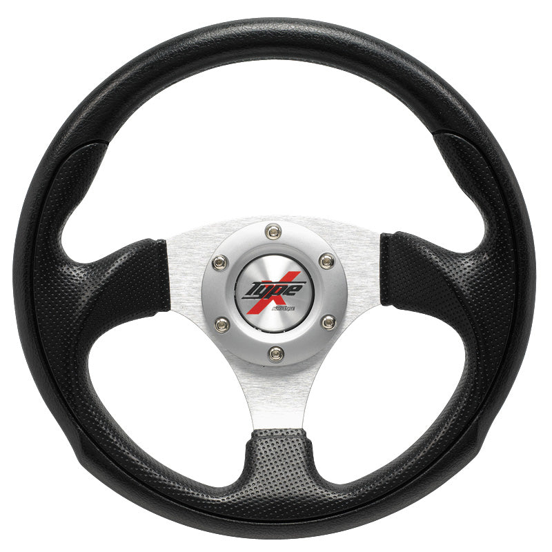 AutoStyle, volante deportivo 'Eruption' - Ø295mm - cuero PU negro + radios plateados