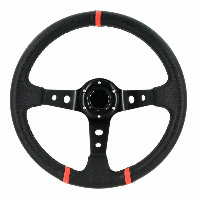 AutoStyle, volante deportivo con cazoleta profunda - Ø350mm - cuero PVC negro + radios negros + franjas rojas