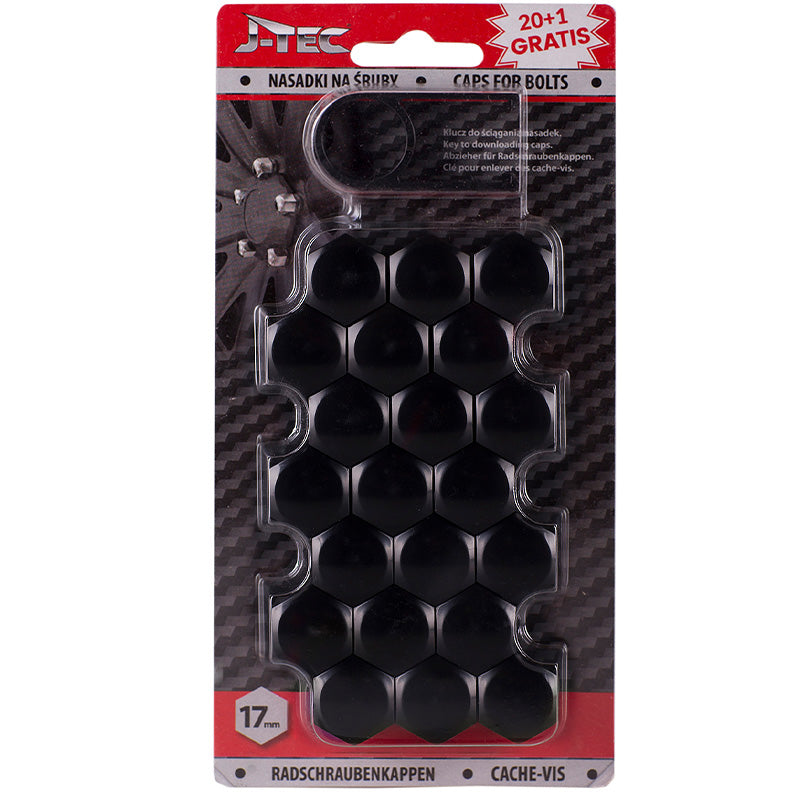 J-Tec, cubiertas para tornillo de rueda - negro (plástico) - 17mm - 20 uds