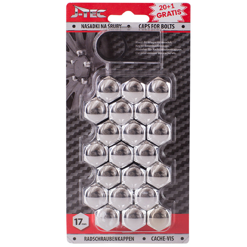 J-Tec, cubiertas para tornillo de rueda - cromo (plástico) - 17mm - 20 uds