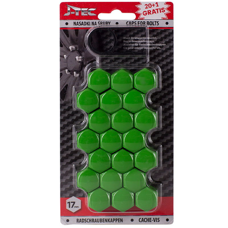 J-Tec, cubiertas para tornillo de rueda - verde (plástico) - 17mm - 20 uds