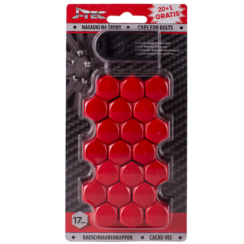 J-Tec, cubiertas para tornillo de rueda - rojo (plástico) - 17mm - 20 uds