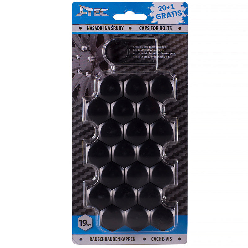 J-Tec, Covers til hjulbolt - Black (plastik) - 19mm - 20stk