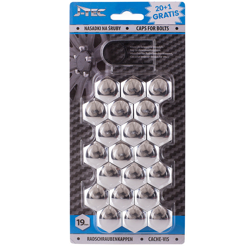J-Tec, cubiertas para tornillo de rueda - cromo (plástico) - 19mm - 20 uds