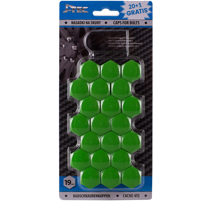 J-Tec, cubiertas para tornillo de rueda - verde (plástico) - 19mm - 20 uds