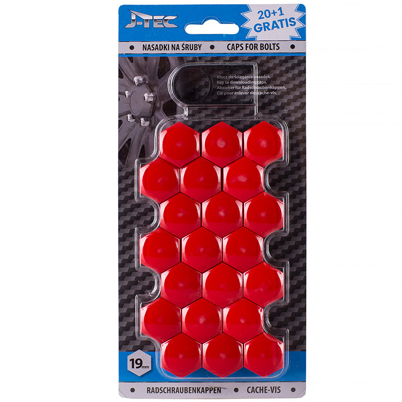 J-Tec, Covers til hjulbolt - Red (plastik) - 19mm - 20stk