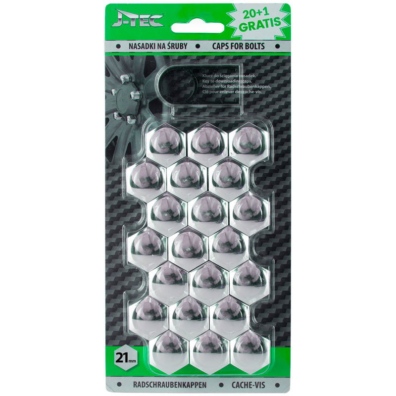 J-Tec, cubiertas para tornillo de rueda - cromo (plástico) - 21mm - 20 uds